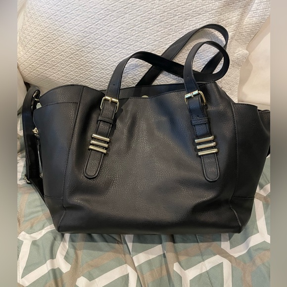 Steve Madden black large tote purse with built in bag with many zippers - Picture 2 of 12